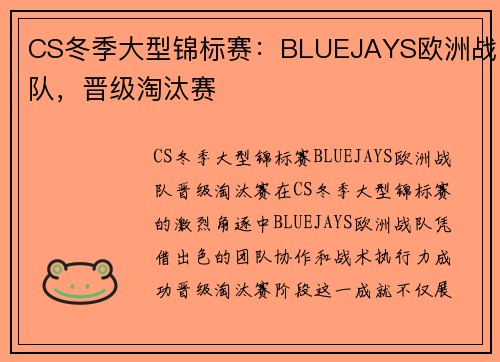 CS冬季大型锦标赛：BLUEJAYS欧洲战队，晋级淘汰赛