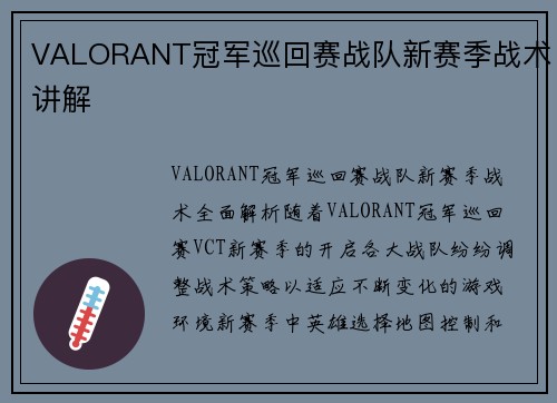 VALORANT冠军巡回赛战队新赛季战术讲解