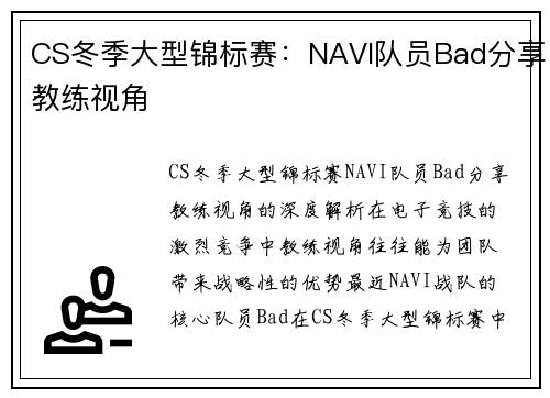 CS冬季大型锦标赛：NAVI队员Bad分享教练视角