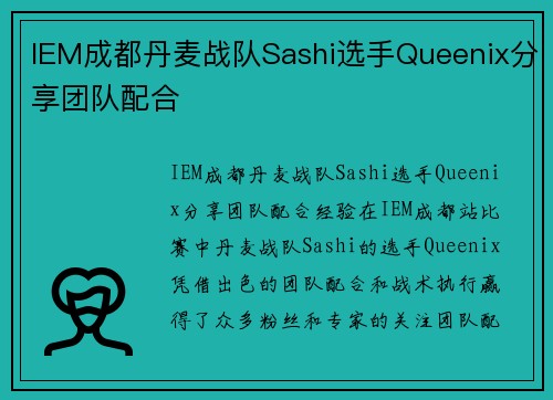 IEM成都丹麦战队Sashi选手Queenix分享团队配合